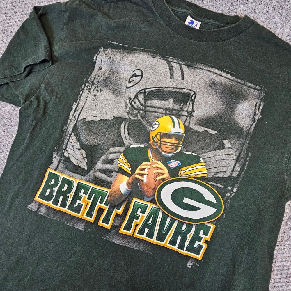 Vintage Starter Brett Favre Green Bay Packers T-Shirt Mens XL Green Made in‎ USA